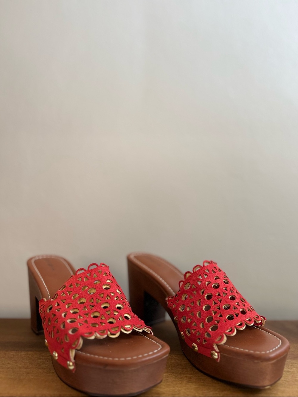Indigo Red Laser-Cut Platform Mules